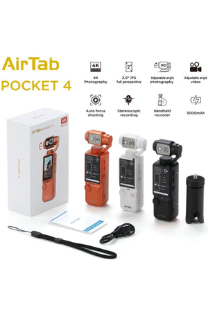 AirTab POCKET 4K Vlogging Camera Mini Digital Video Camera with 270Β° Rotating Lens, 2.0 IPS Screen, Auto Focus, 3000mAh Batte