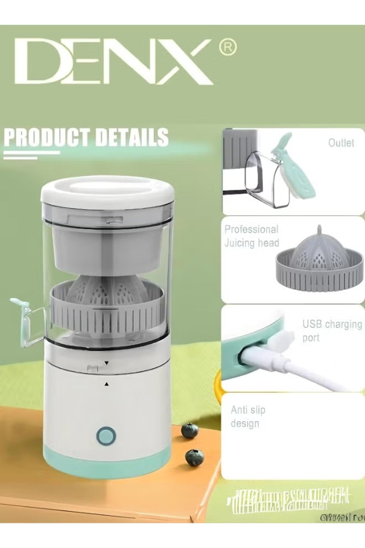 Citrus Juicer, Electric Orange Juice Squeezer with Powerful Motor and USB Charging Cable, DX1721