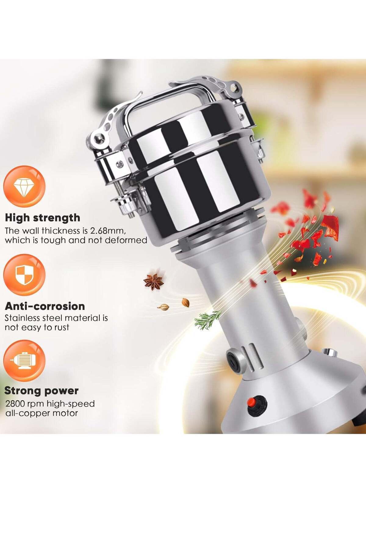 Electric Grain Grinder 150g High Speed Spice Herb Grinder Mill Pulverizer with 3 Blades Stain