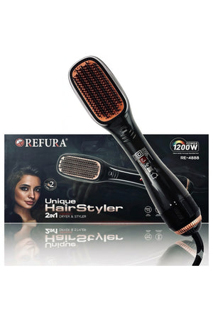 REFURA 1200W 2-in-1 Hot Air Hair Styling Brush, Portable Hair Styler, Dryer & Straightener RE-4888
