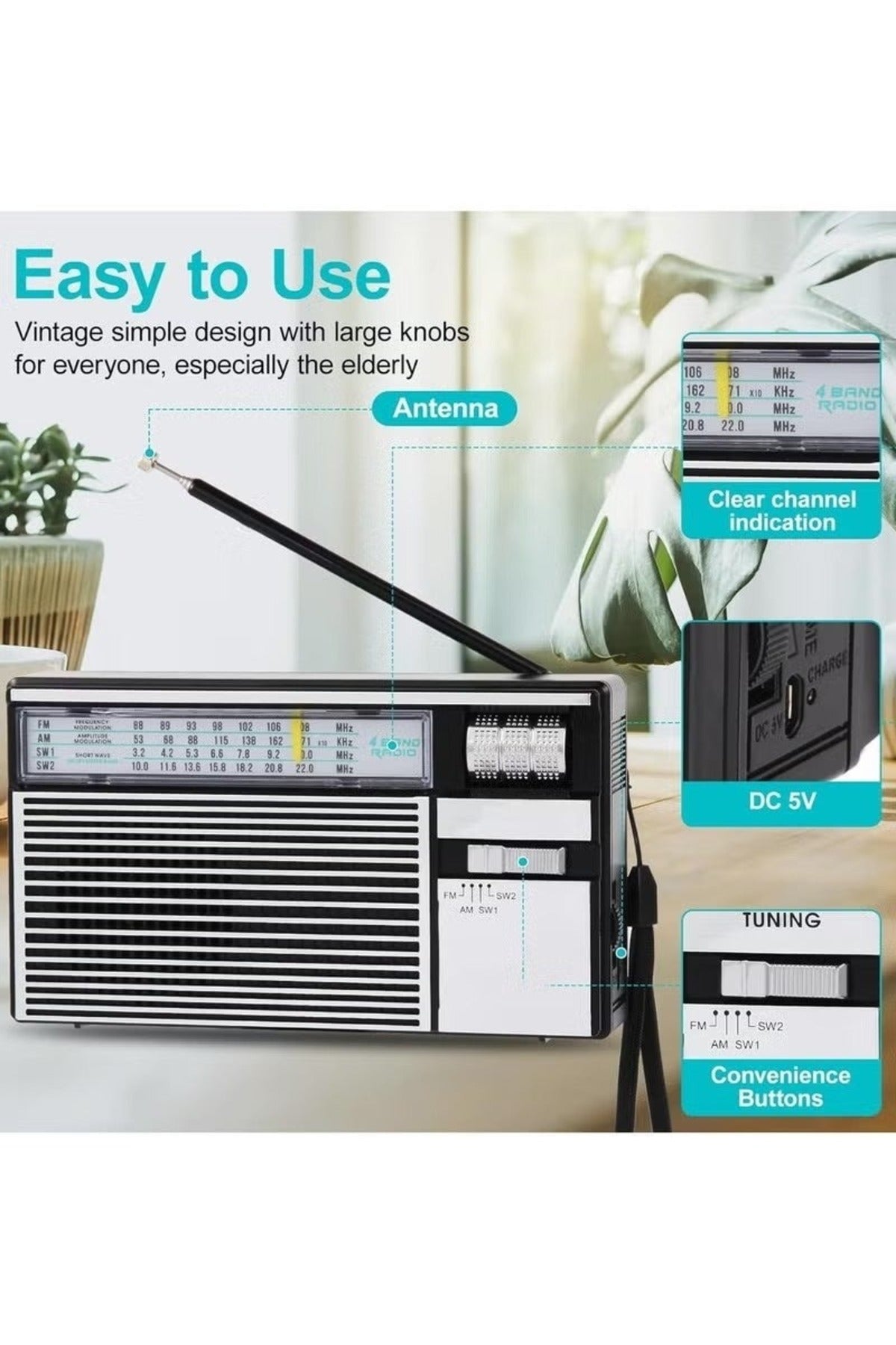 Radio Bluetooth Speaker with FM/AM/SW Radio, USB TF AUX MP3 Player