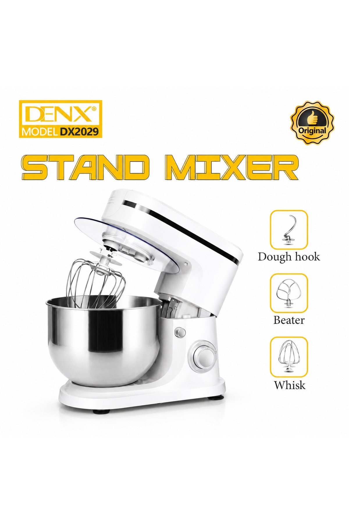 Electric Stand Mixer 5.5L Stainless Steel Bowl 1000W Kitchen Mixer with 6-Speed Control Tilt-Head Design Dough Hook Beater Whisk DX2029