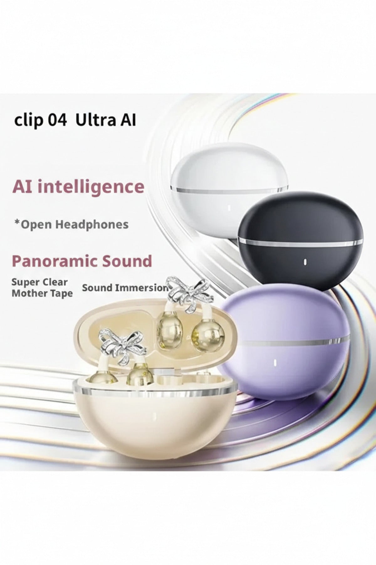 Jewelry Inspired Clip On Earbuds Wireless Headphones for Women, Sports & Workouts (White)