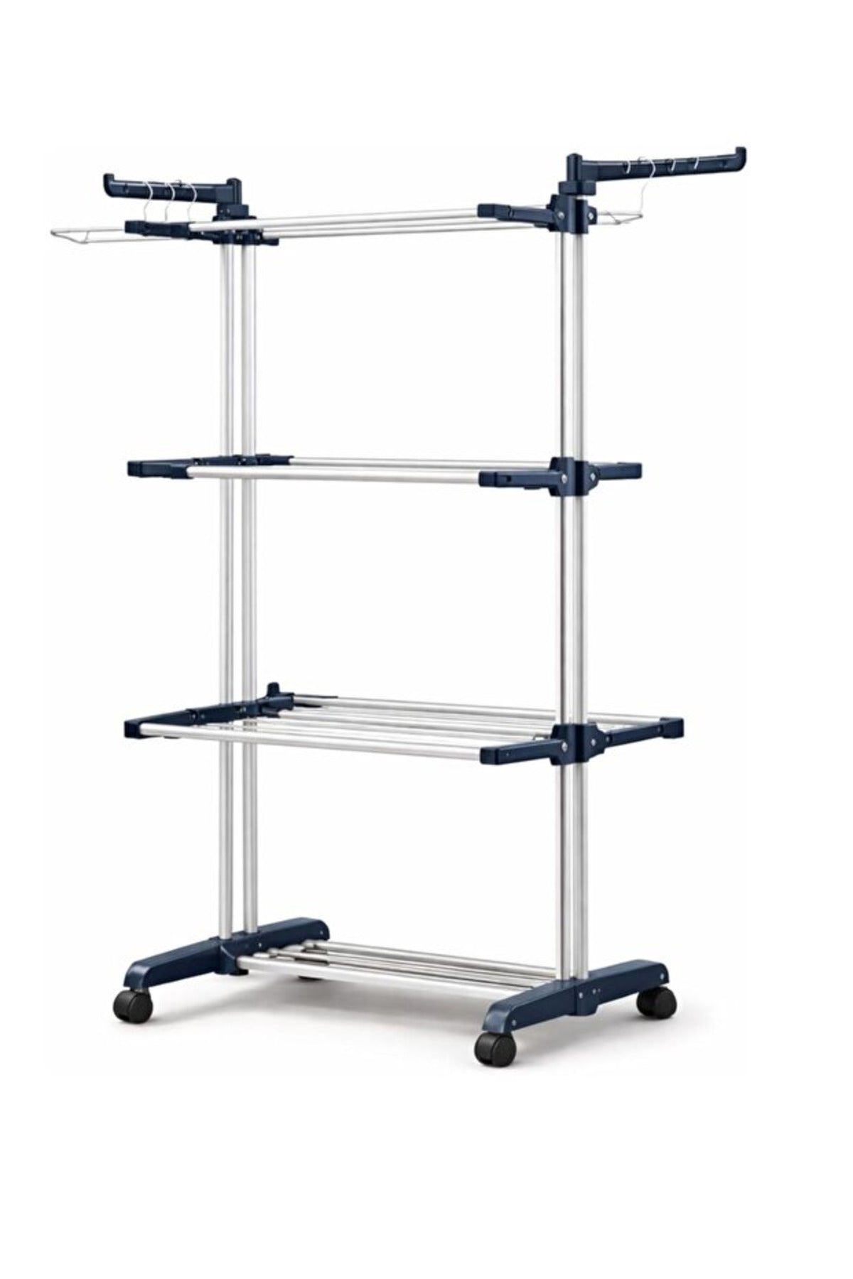 Multi-Tier Foldable Clothes Drying Rack with Wheels and Adjustable Shelves