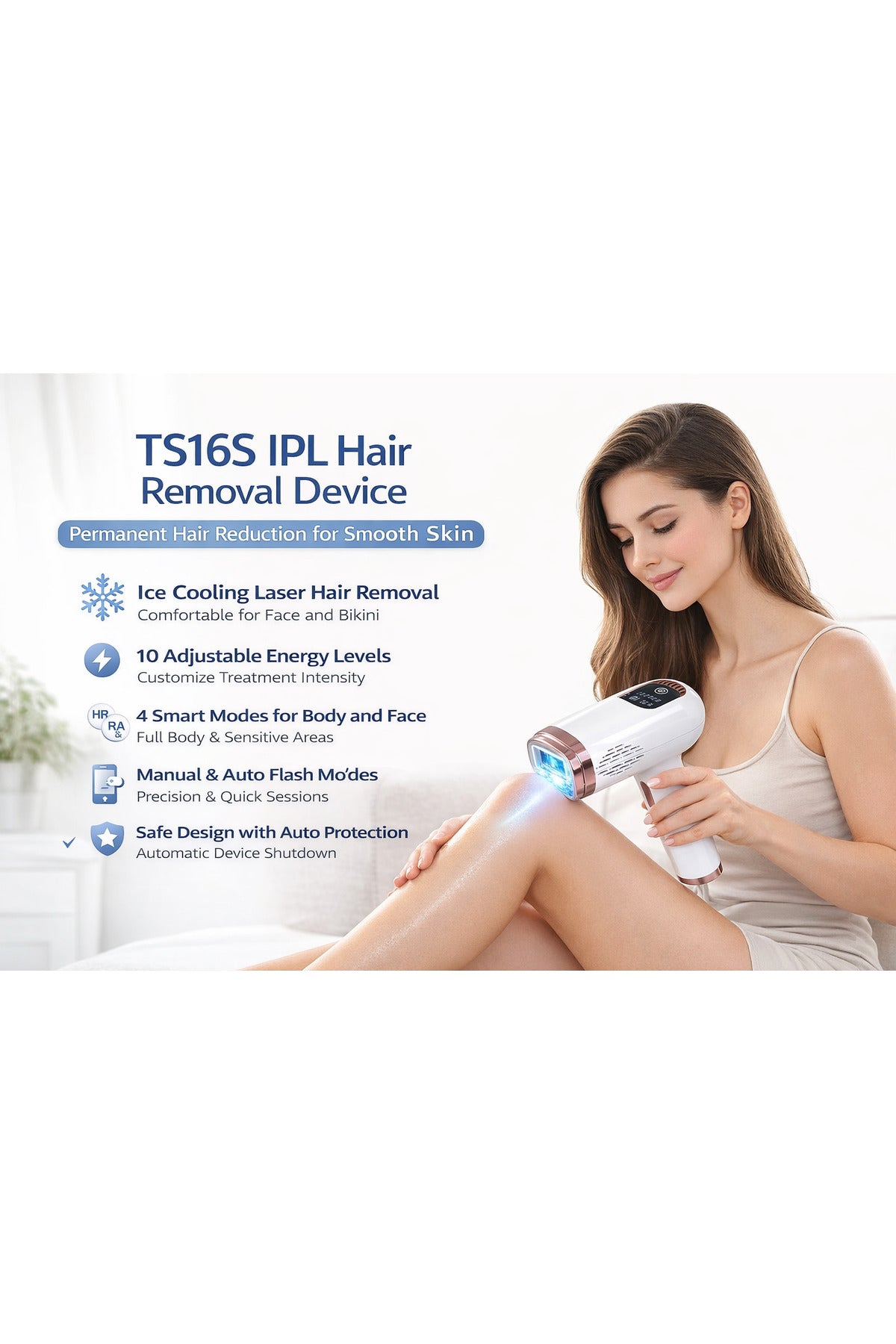 IPL Hair Removal Device, Painless Hair Removal with Ice Cooling Technology 10 Energy Levels 4 Modes