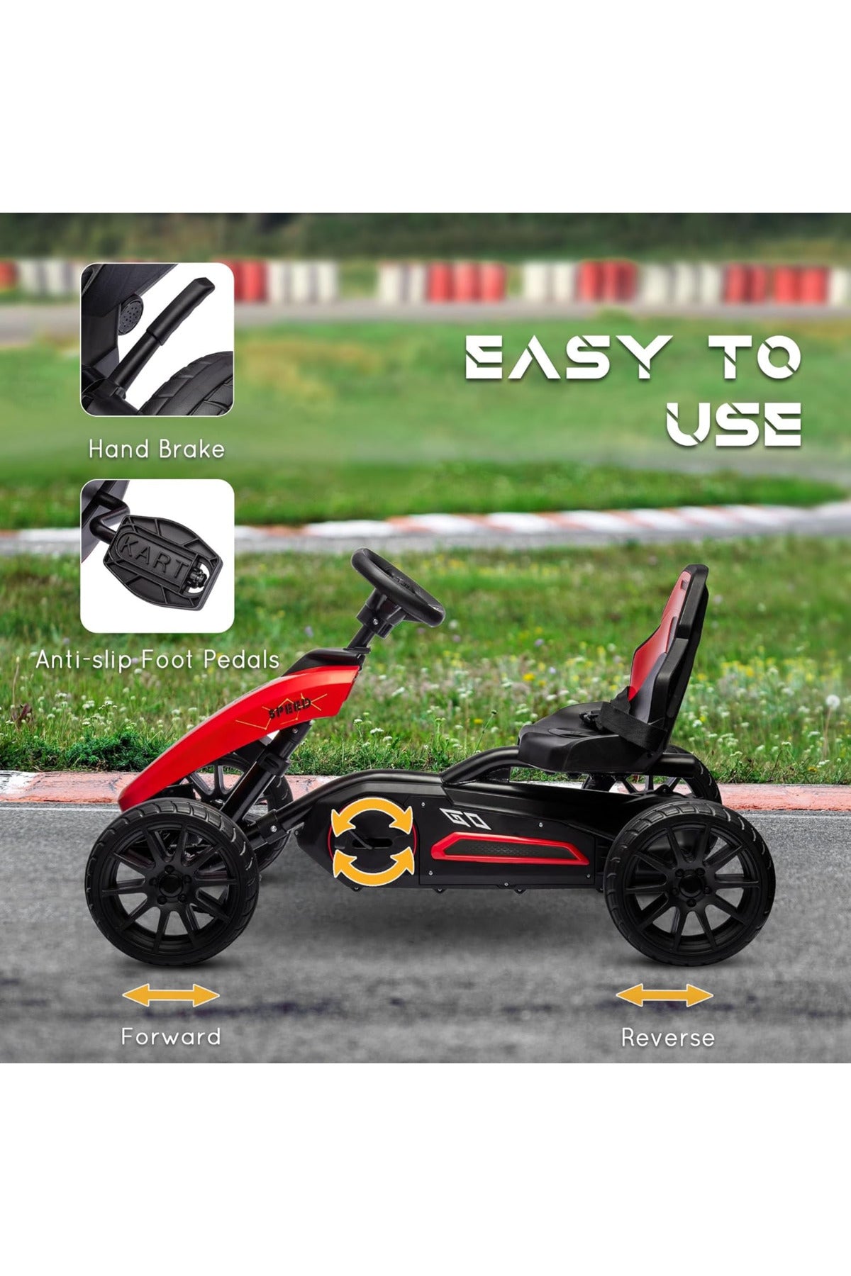 Kids Pedal Go Kart Car No Battery Manual Kart Adjustable Seat Hand Brake Car for Children P1001