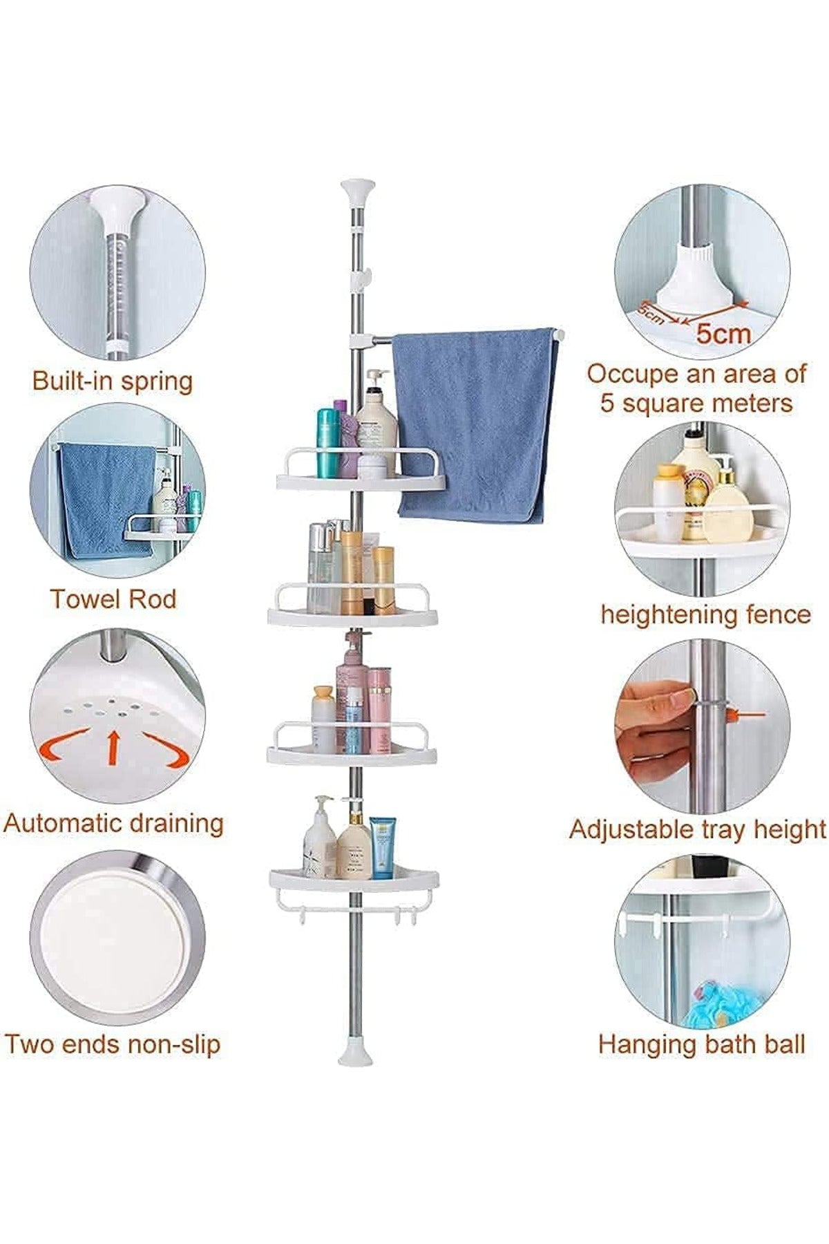 Adjustable 4-Tier 3.2m Corner Shower Caddy