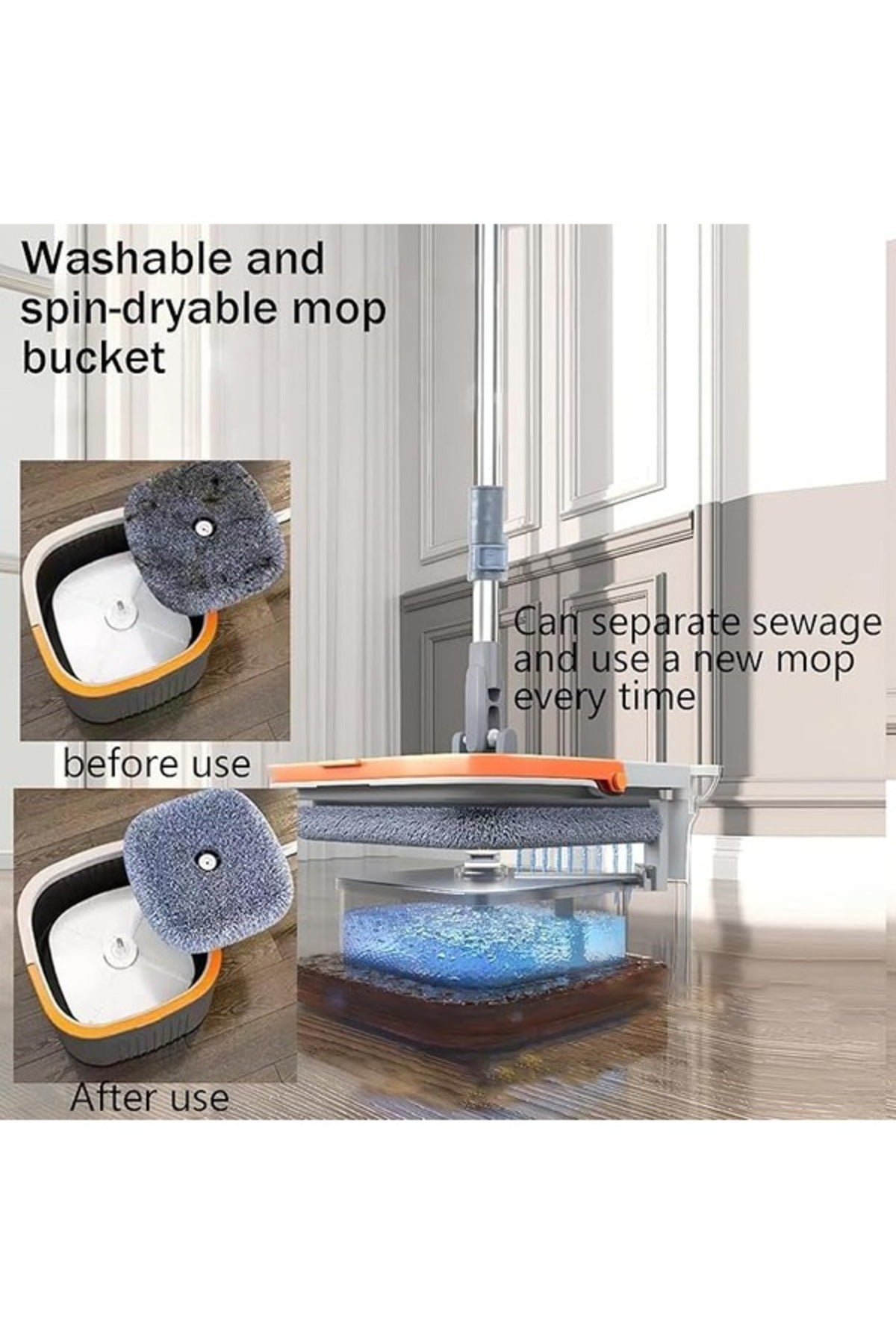 Rotary Squeeze Mop and Bucket Microfiber Mop Pads Hand Free Wringing Floor Clean Mop with 4 Pads