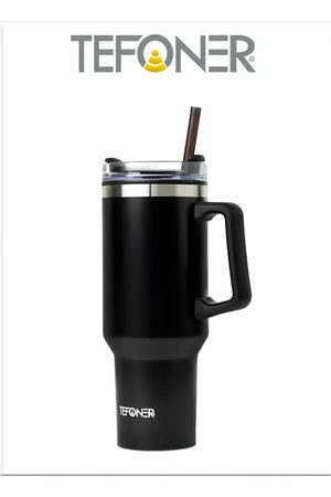 A thermal mug that keeps drinks hot or cold. A 40oz (1.2L) insulated coffee mug. A thermal mug.