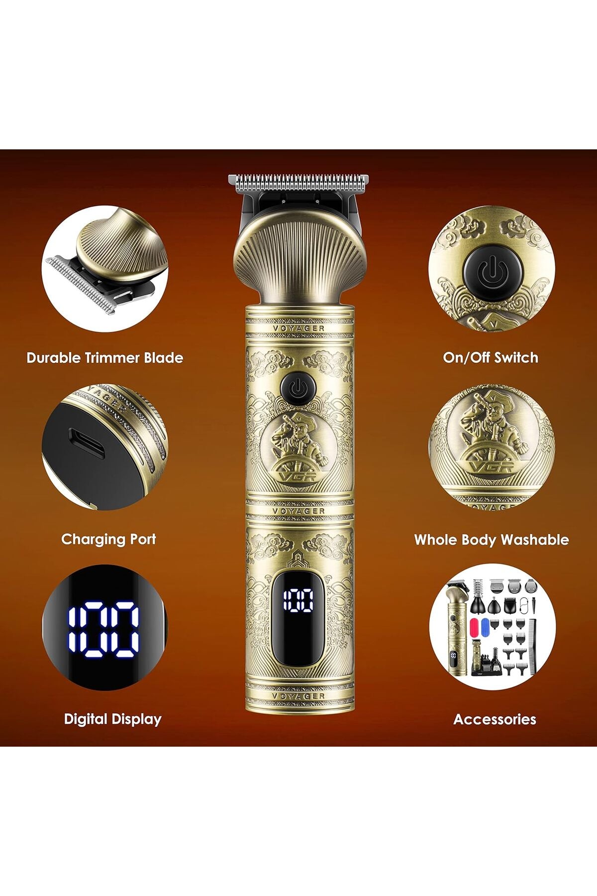 Professional Mens Beard Grooming Kit, Electric Shavers Razors, Trimmers for Men, 6in1