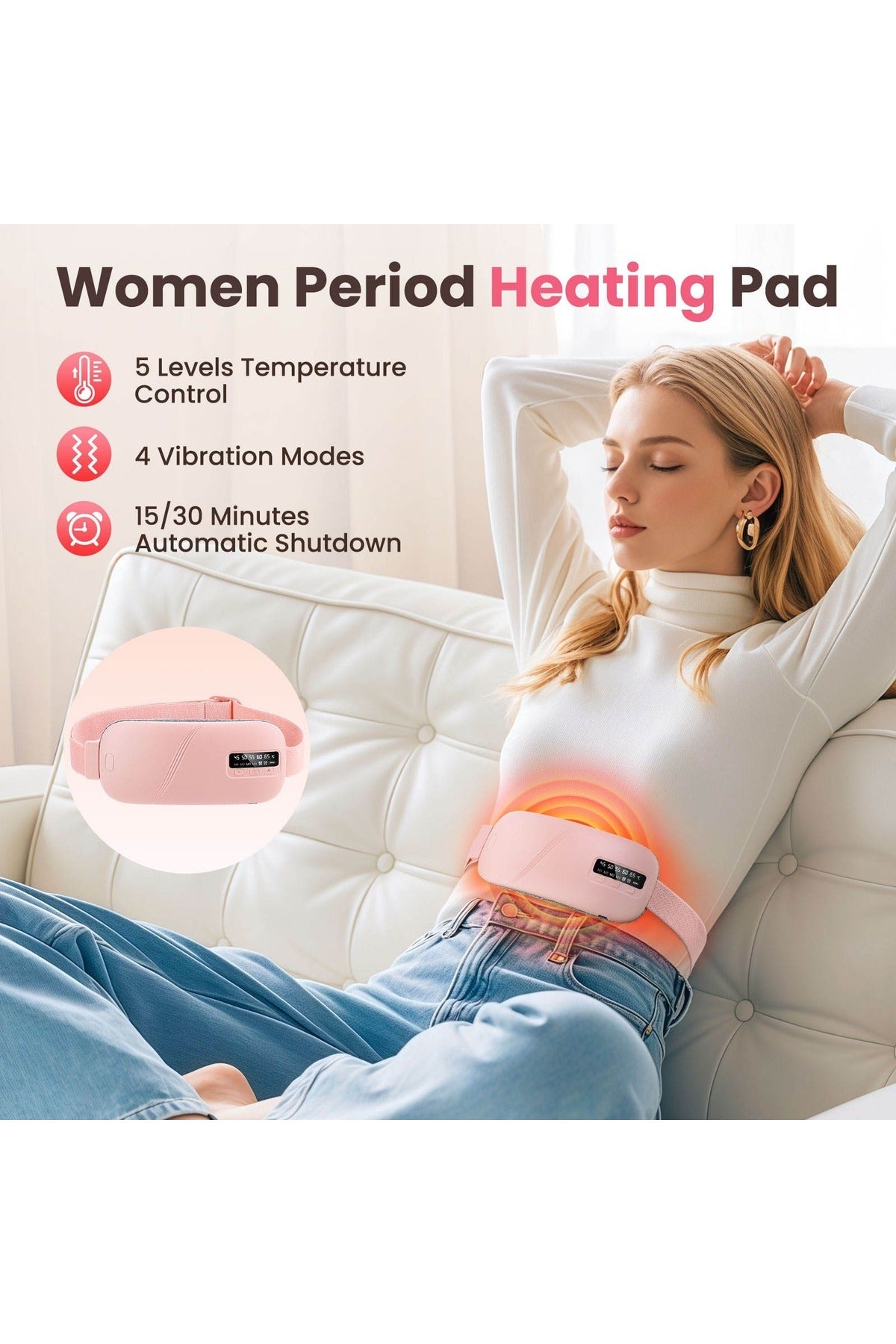 Portable Menstrual Heating Pad for Period Pain Relief Electric Heating Massager Pad for Stomach Pain