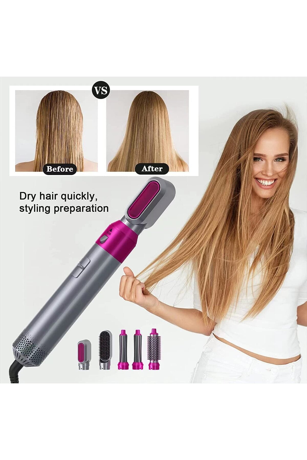 Ruay 5 in 1 Hot Air Styler 1000W, Hair Dryer, Curler & Volumizing Brush with 5 Attachments