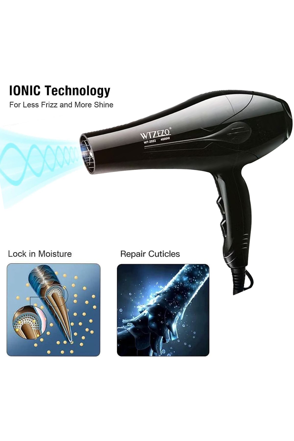 WTZEZO 4000W Professional Hair Dryer Hot & Cool Air, Fast Drying Hair Style Blow Dryer