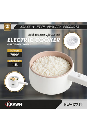 KRAWN 1.8L Electric Cooker 700W Rice & Steamer Cooking Pot for Soup, Noodles Steaming Food, KW-17711