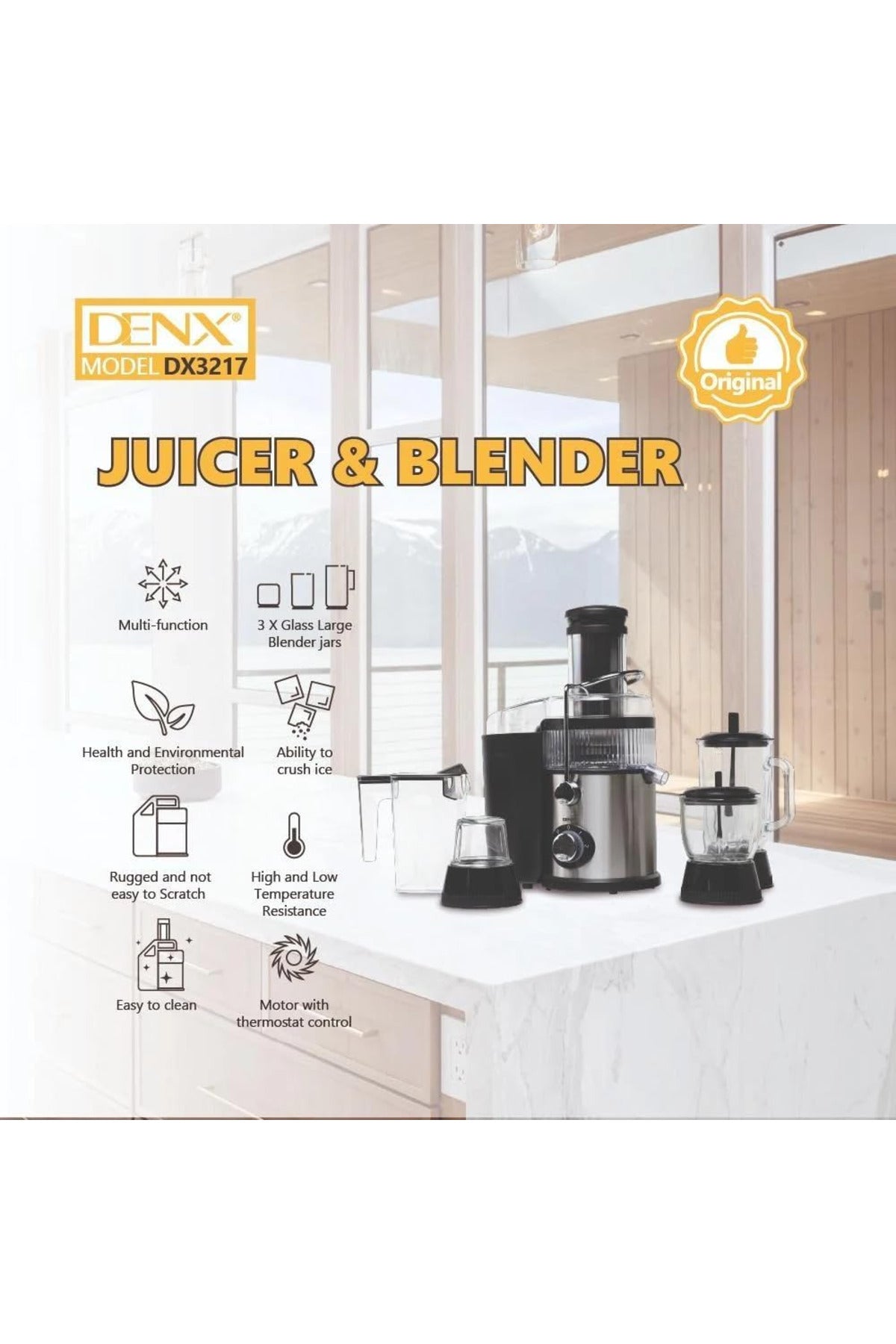 DENX 4000W Stainless Steel Blender And Juicer Set With A Food Processor Blender & Grinder, DX3217