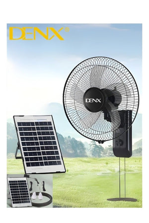 DENX 12V Solar Wall Fan with LED Light, Rechargeable Battery, Outdoor & Home DX2624 Black