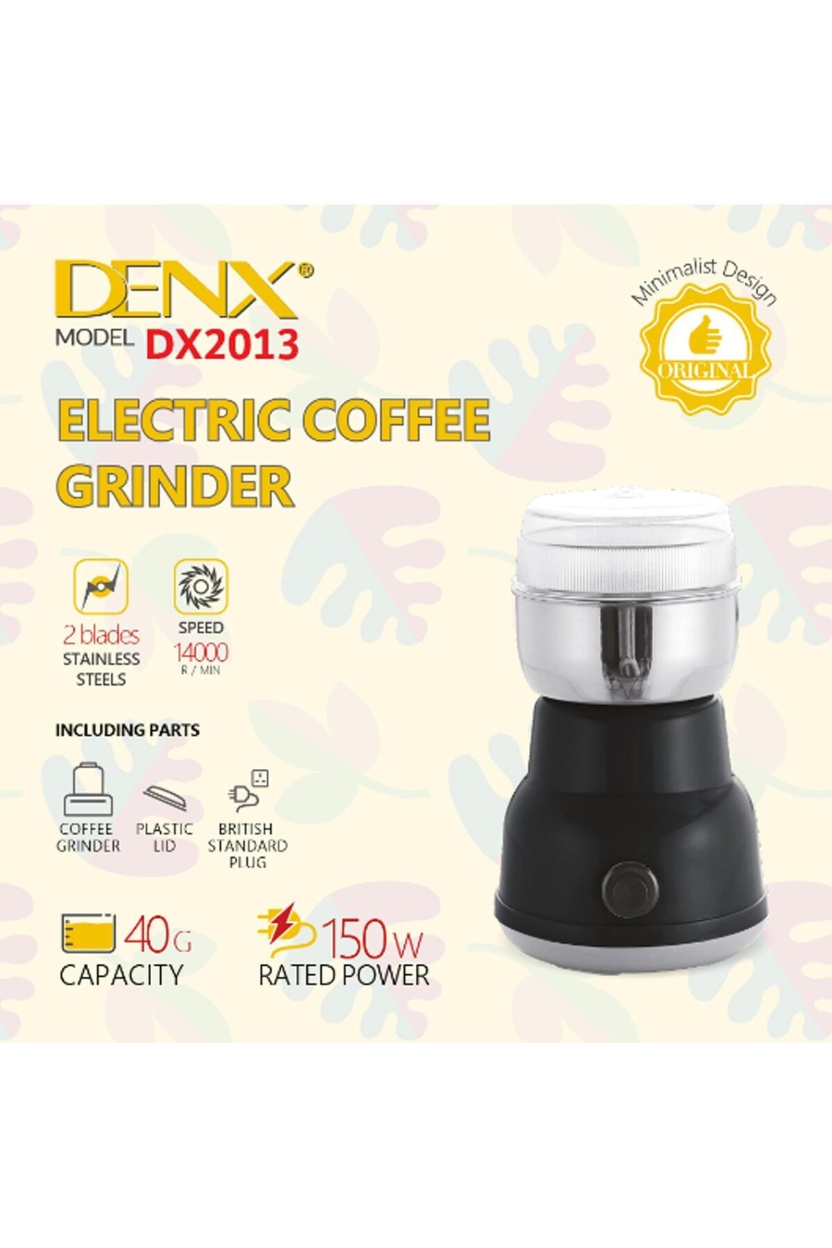 DENX All-in-One Electric Coffee & Spice Grinder – 150W, 14,000 RPM, Stainless Steel DX2013