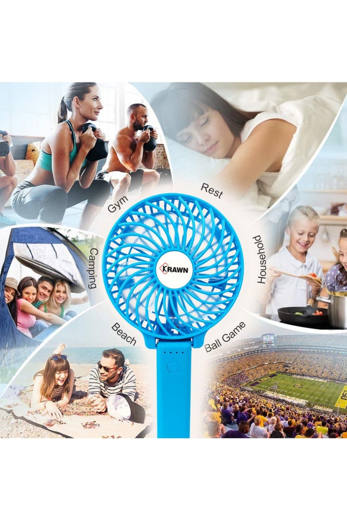 Sleek and Powerful USB Handle Fan With LED Personal Cooling Fan Blue KW-41019
