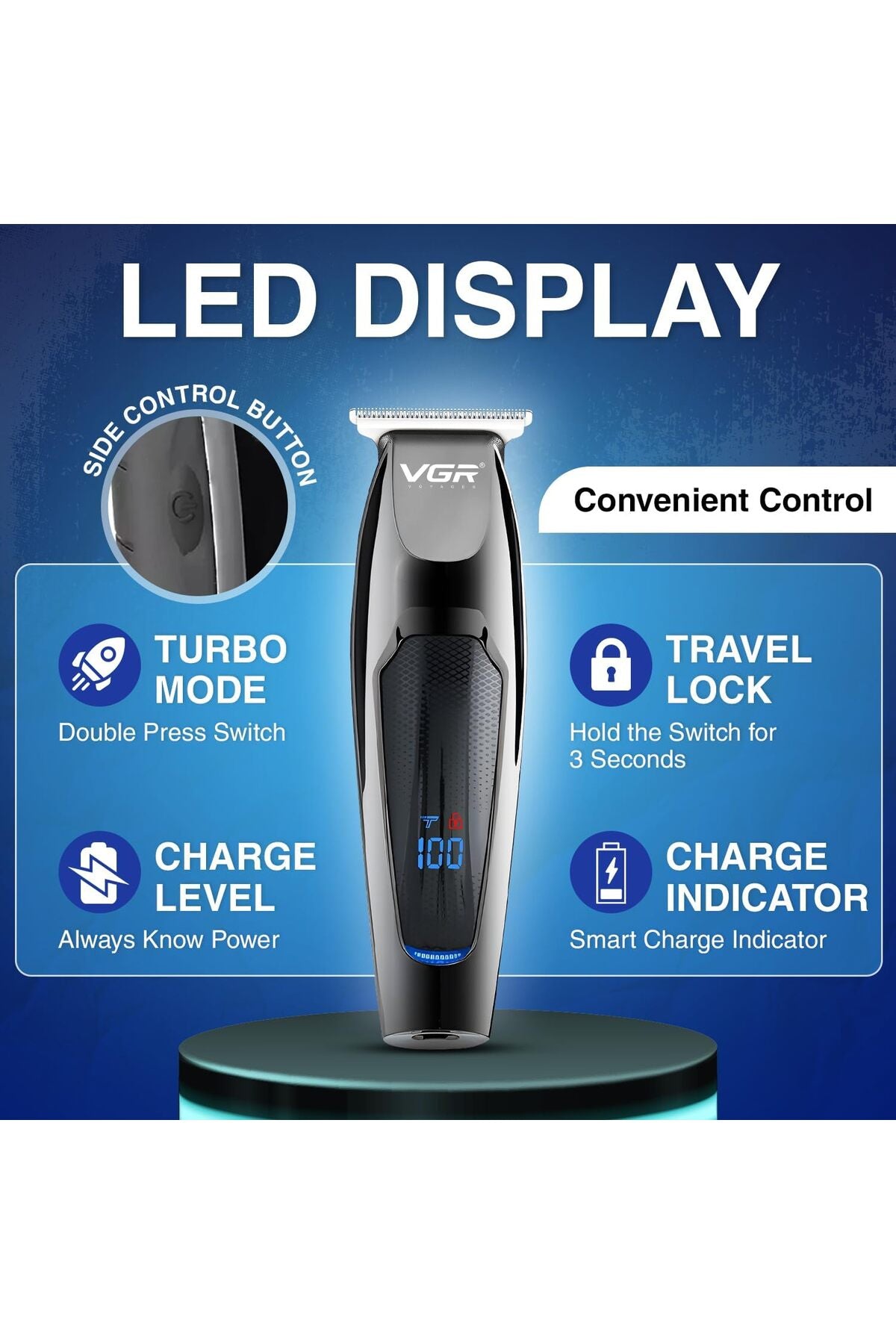 V-070 Professional Hair Trimmer, 120 Minutes Running Time, Men's Shaver (Black)