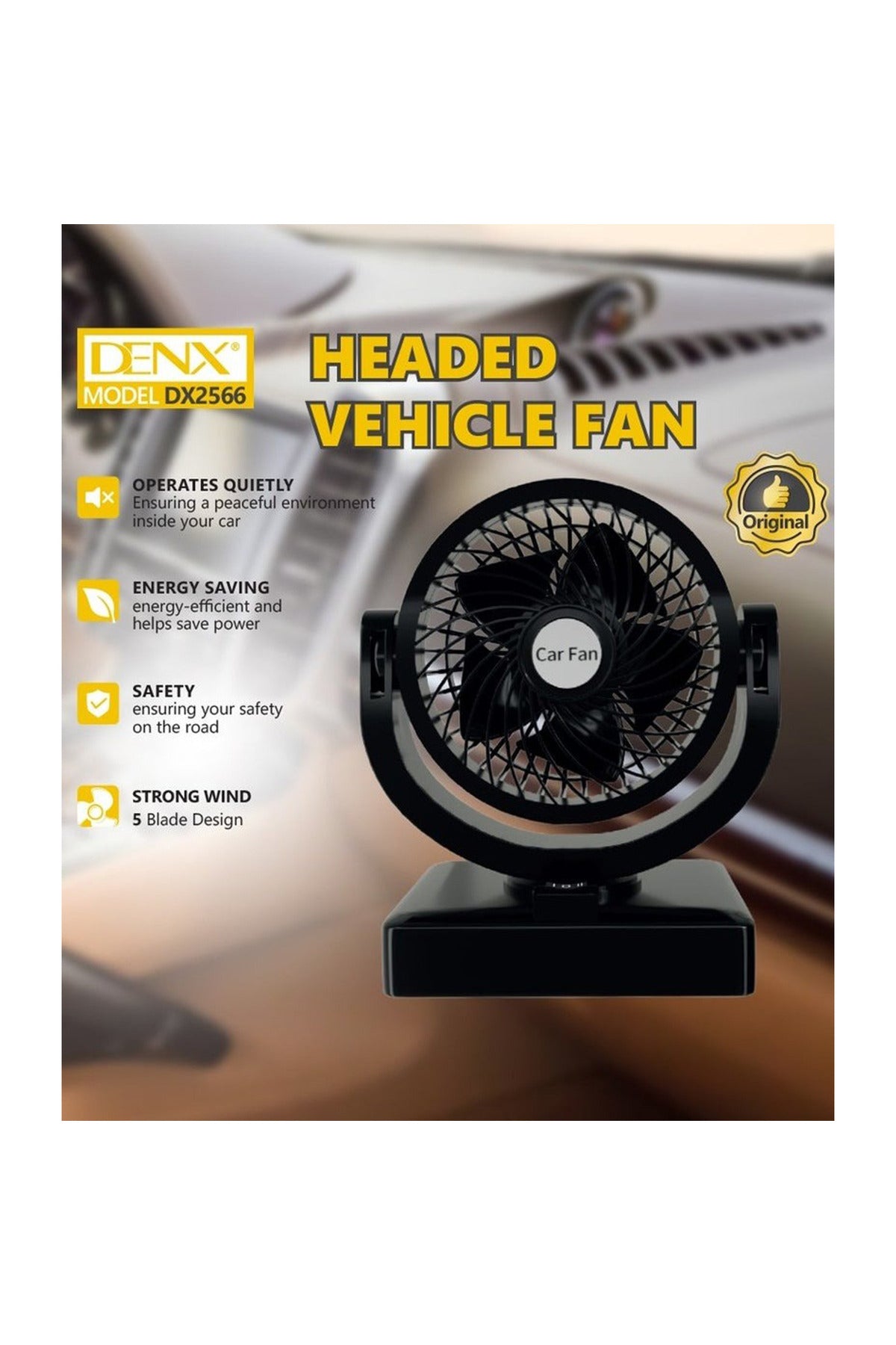 DENX Headed Vehicle Car Fan Strong Wind 5 Blade Air Circulation Energy Saving Cooling Fan DX2566