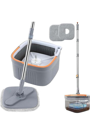 Rotary Squeeze Mop and Bucket Microfiber Mop Pads Hand Free Wringing Floor Clean Mop with 4 Pads