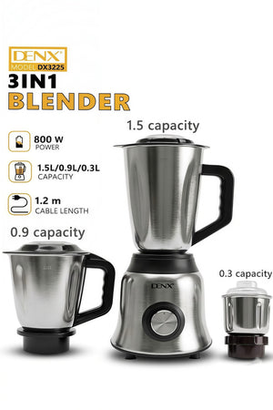 Dinex 3 in 1 Blender Set 800W Multi-Function Blender with 3 Jars High Speed Motor Food Processor Dx3225
