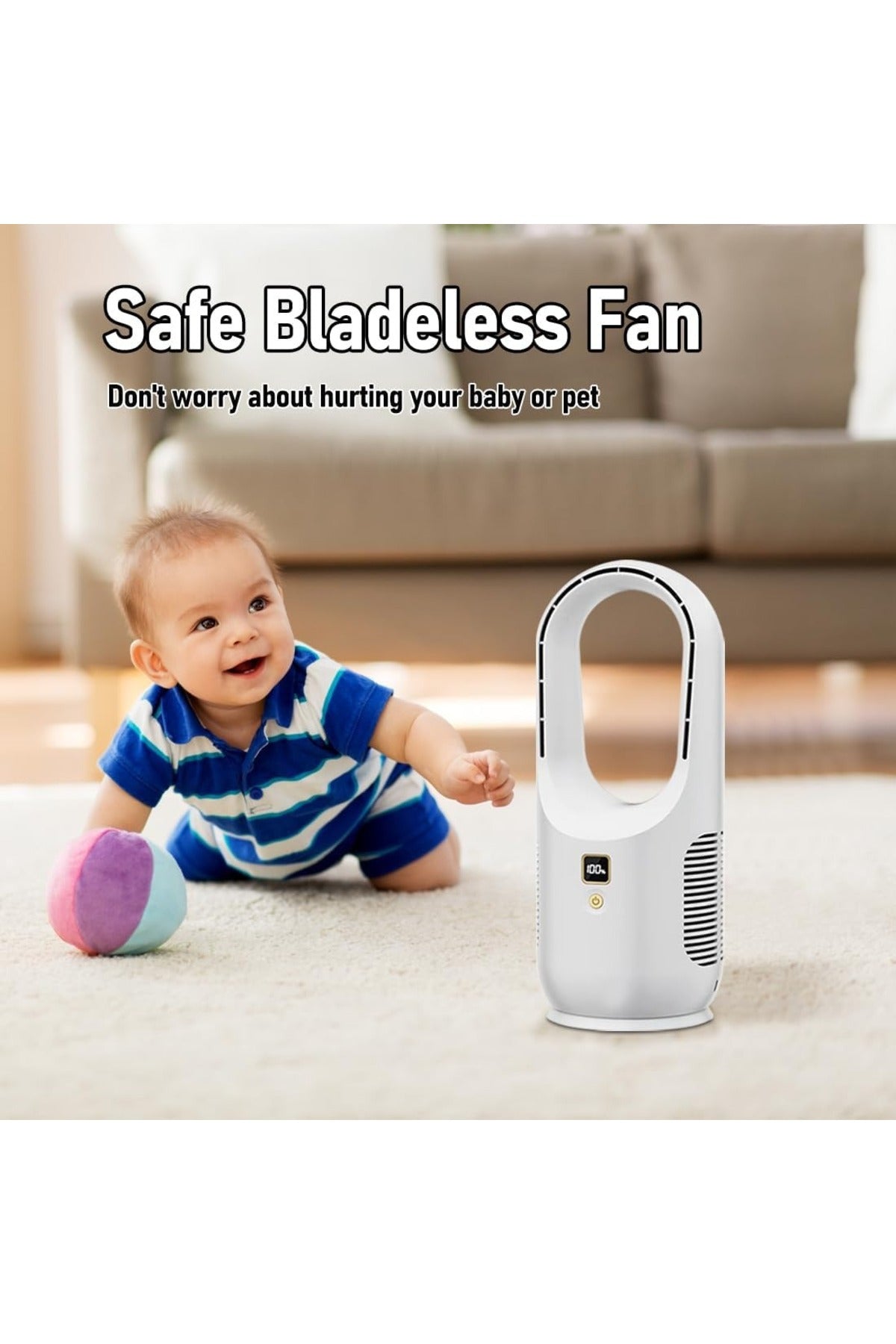 DENX Intelligent Bladeless Mini Tower Fan with 6-Speed Settings, Rechargeable Desk Fan, DX2541