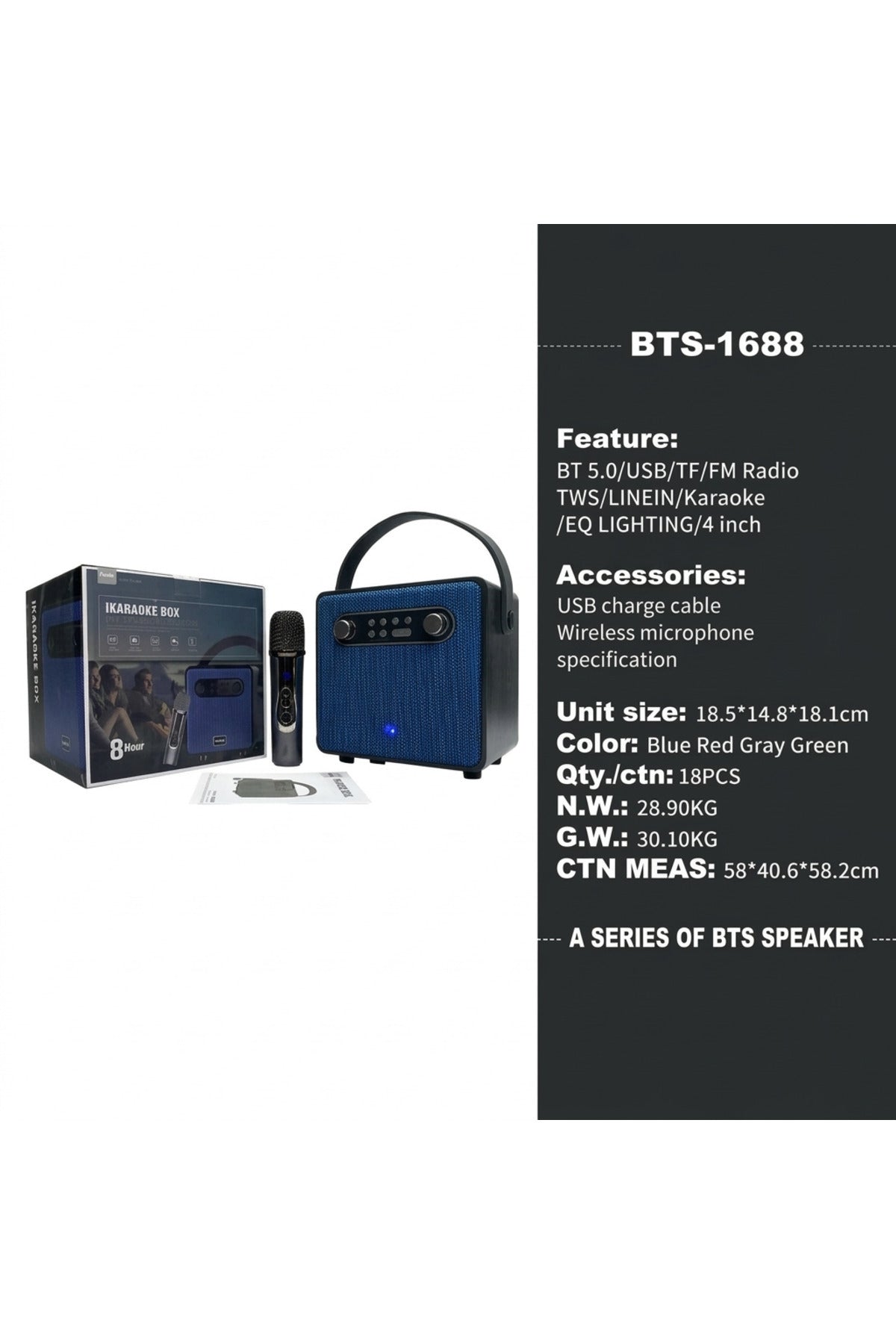 Rechargeable Portable Karaoke Speaker with Wireless Microphone Wood Subwoofer Party Speaker BTS-1688
