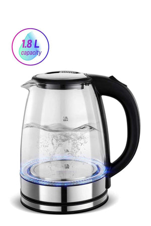 1.8L Electric Glass Cordless Kettle with Auto-Shut Off Function 1500W Black/Silver