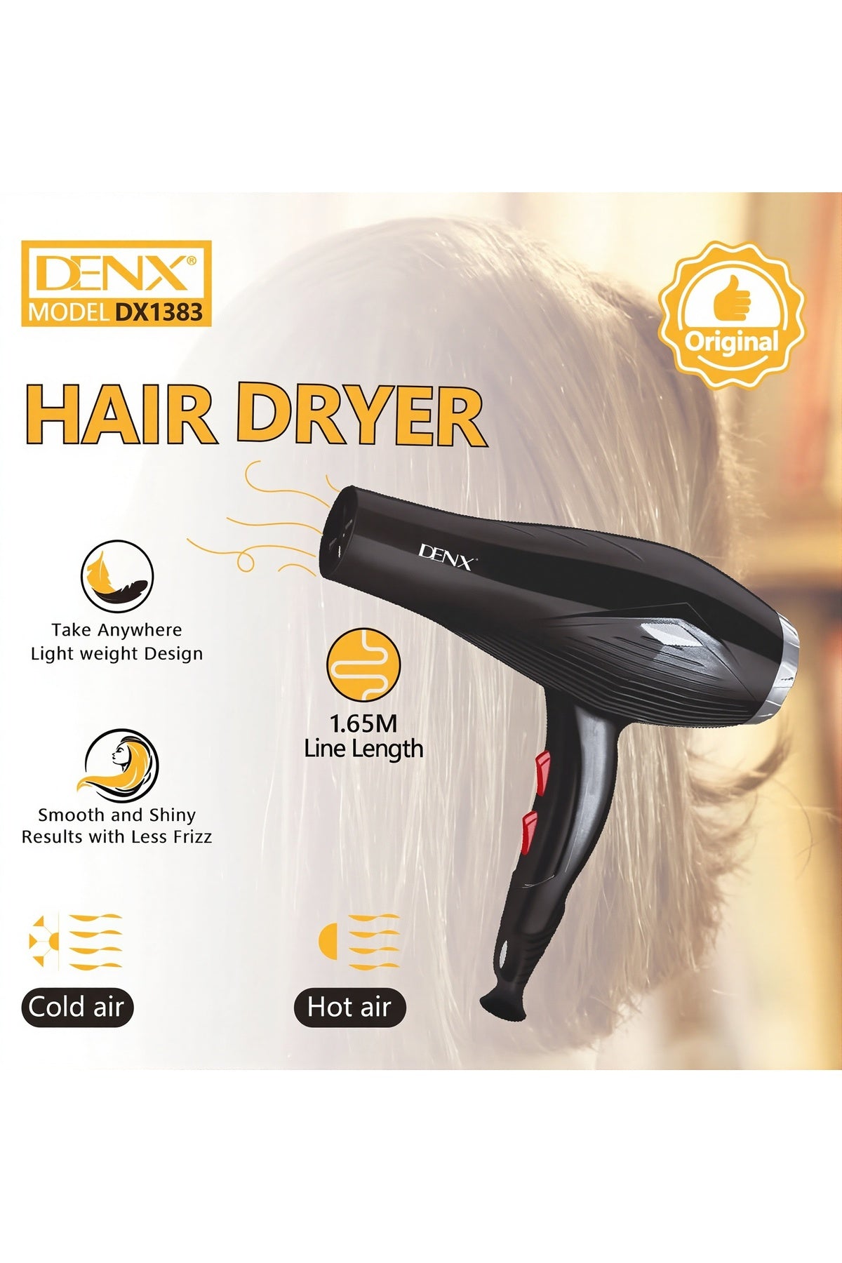 3000W Professional Hair Dryer, Hot & Cold Air, 2 Speed, Powerful Salon Hair Styling Tool DX1383