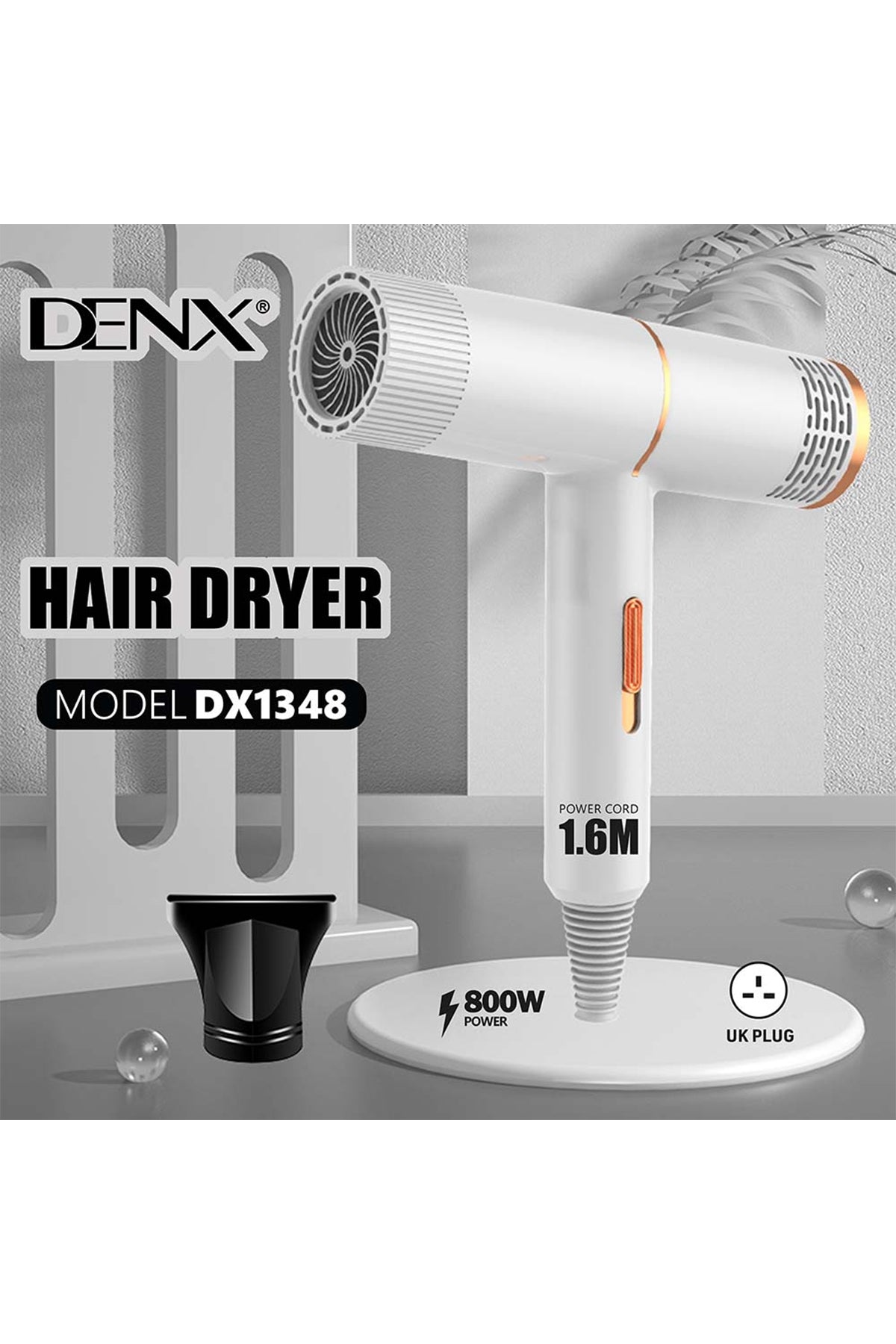 DENX 800W Hair Dryer Foldable Mini Blow Dryer Hot & Cold Air Low Noise Hair Styling Tool DX1348