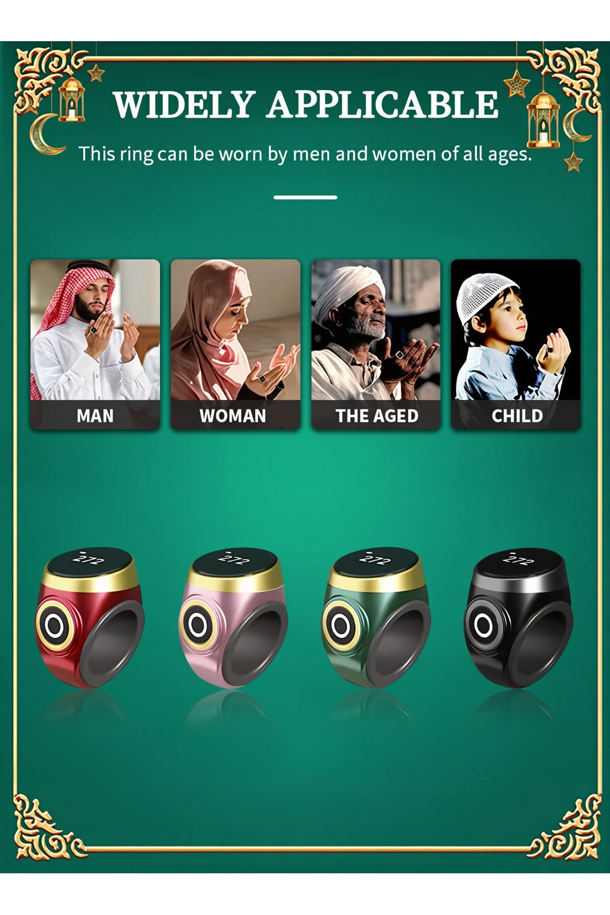 Digital Tasbeeh Ring Muslim Prayer Smart Counter Adjustable Finger Ring Red/Pink/Green/Black