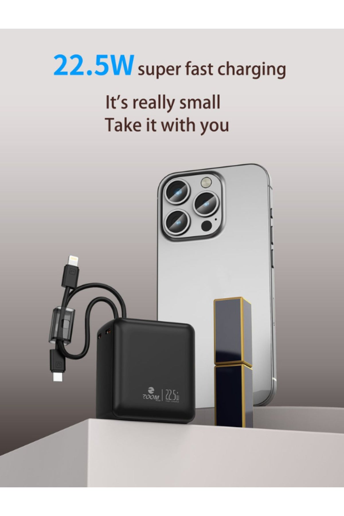 Power bank 20000mAh Wave Wired Power Bank | Fast Charging | Dual Input | Type-C & Lightning Support