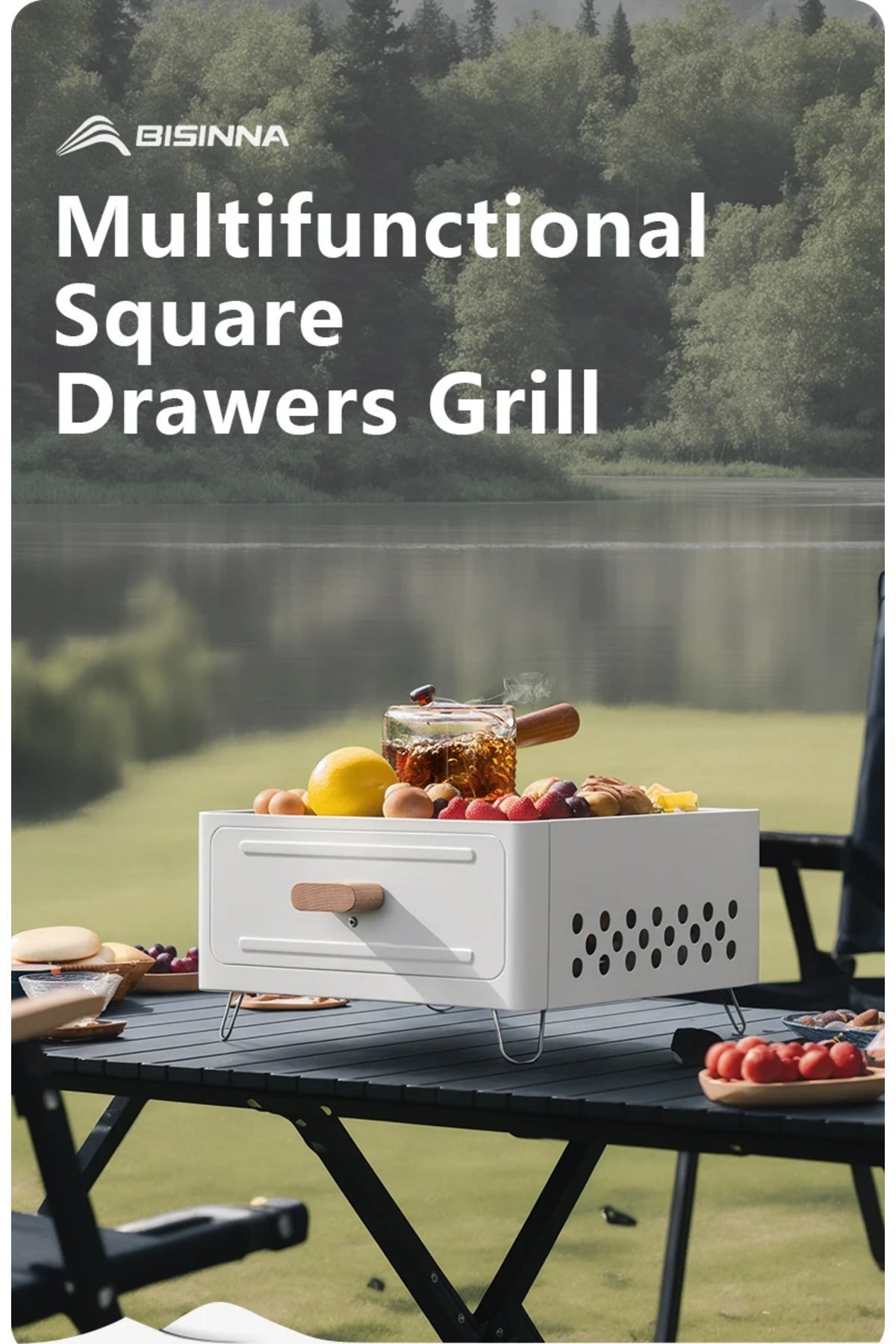 Smart Kitchen Square Barbecue Grill Charcoal Mini BBQ Camping Grill, Removable Charcoal Tub SM-23313