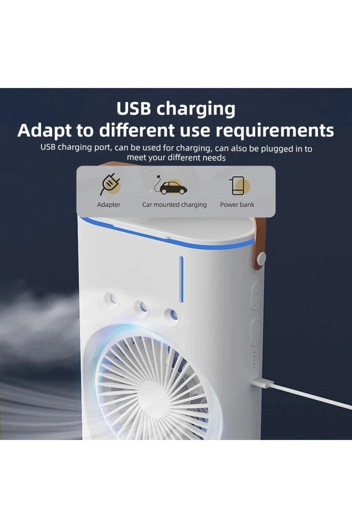 DENX Rechargeable Spray Fan with Remote, Dual Head Mini Tower Fan & Desk Fanwith Humidifier, DX2608