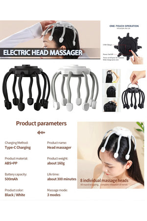 Electric Head Massager Wireless Octopus Scalp Massager 3 Modes Vibration Head Massage Tool