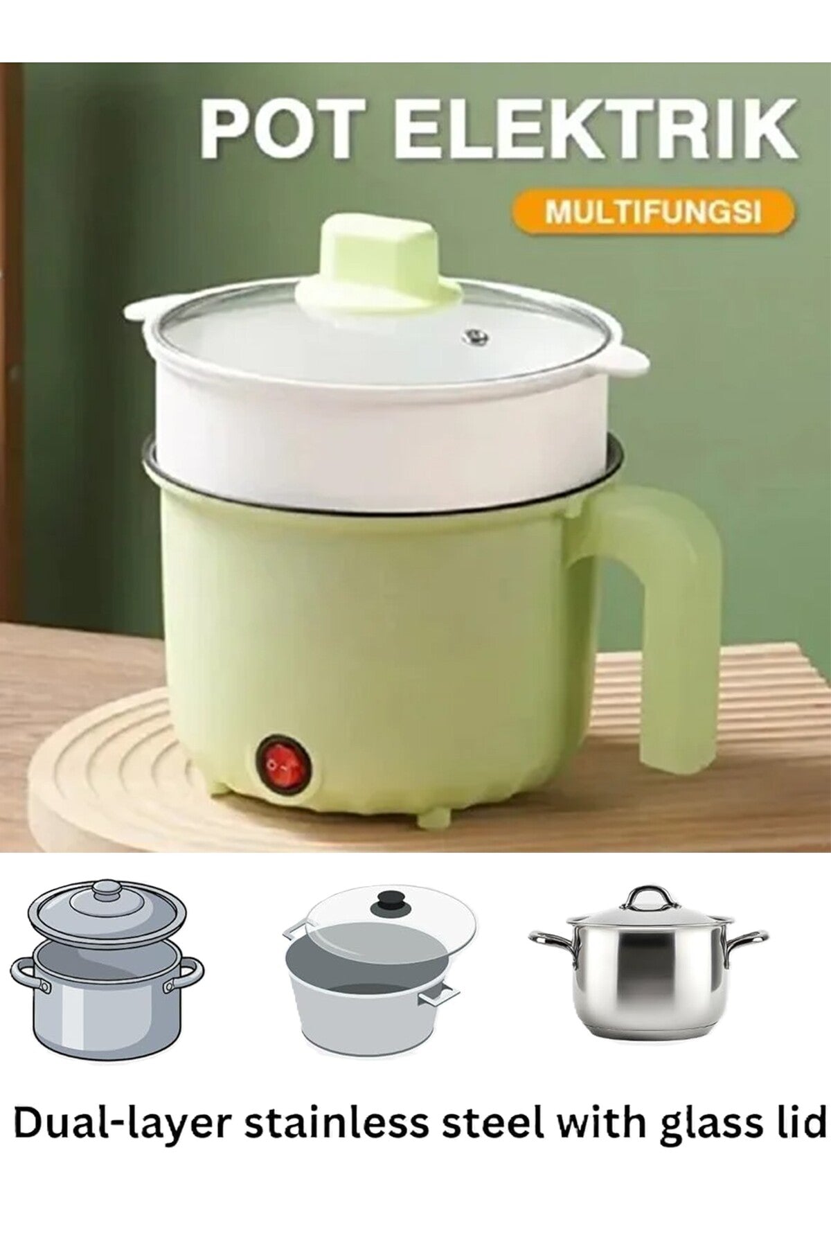 RUAY 1.5L Mini Electric Cooker Noodle Rice Cooker Steamer Dual Layer Hot Pot Kitchen Appliance RA96