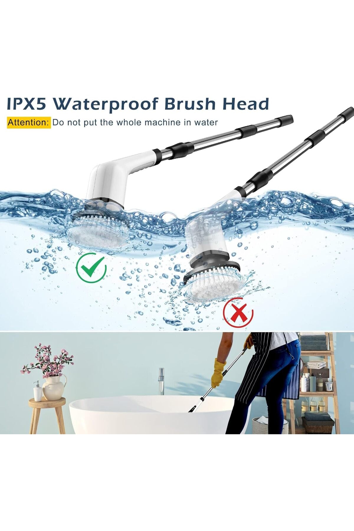 DENX Cordless Electric Spin Scrubber, Electric Cleaning Brush with 9 Replacement Brush Heads,DX3630