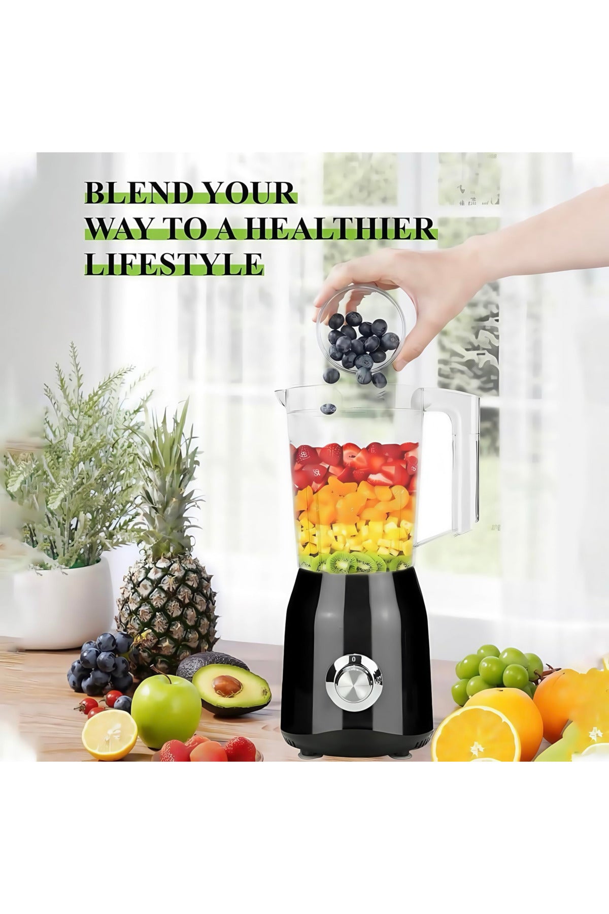 1500W 2-in-1 Juicer Blender Grinder with 1.5L Jar, Multi-Speed Smoothie Maker, DX3216