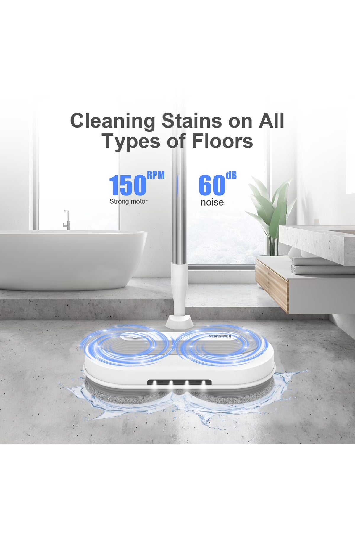 DENX Cordless Electric Spin Mop Floor Cleaner Water Spray Steam Mop 290ml Tank, LED Light DX2907