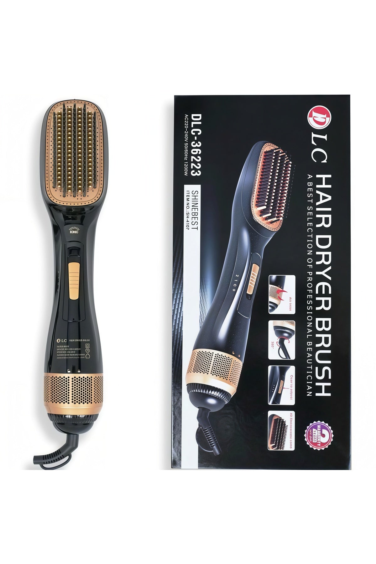 DLC 1200W 3-in-1 Hair Straightener Brush, Portable Hair Dryer & Styler, Hot Air Hair Brush DLC-36223