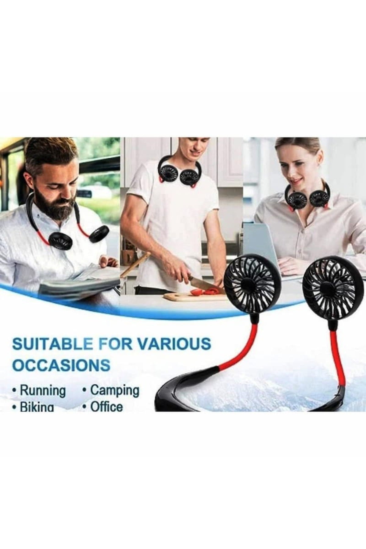 DENX Portable Mini Neck Sports Fan Rechargeable Hands-Free Hanging Sports Fan with USB Port DX2612