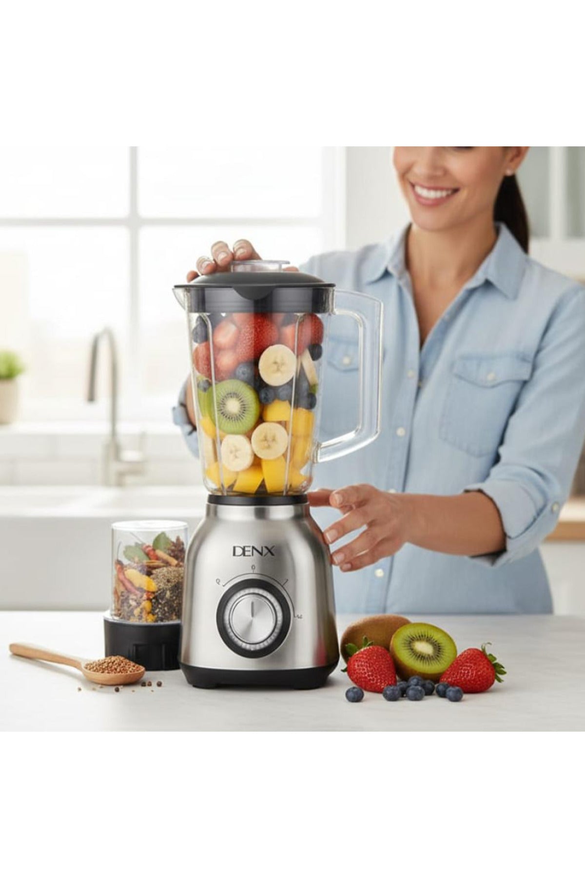 3-in-1 Multifunctional Blender, High Power Smoothie Maker Stainless Steel DX3239