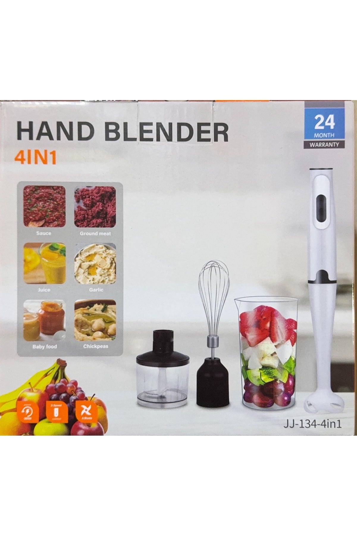 4-in-1 Electric Hand Blender & Stick Blender with 500ml Food Chopper, Inox Whisk & 700ml Cup, JJ-134