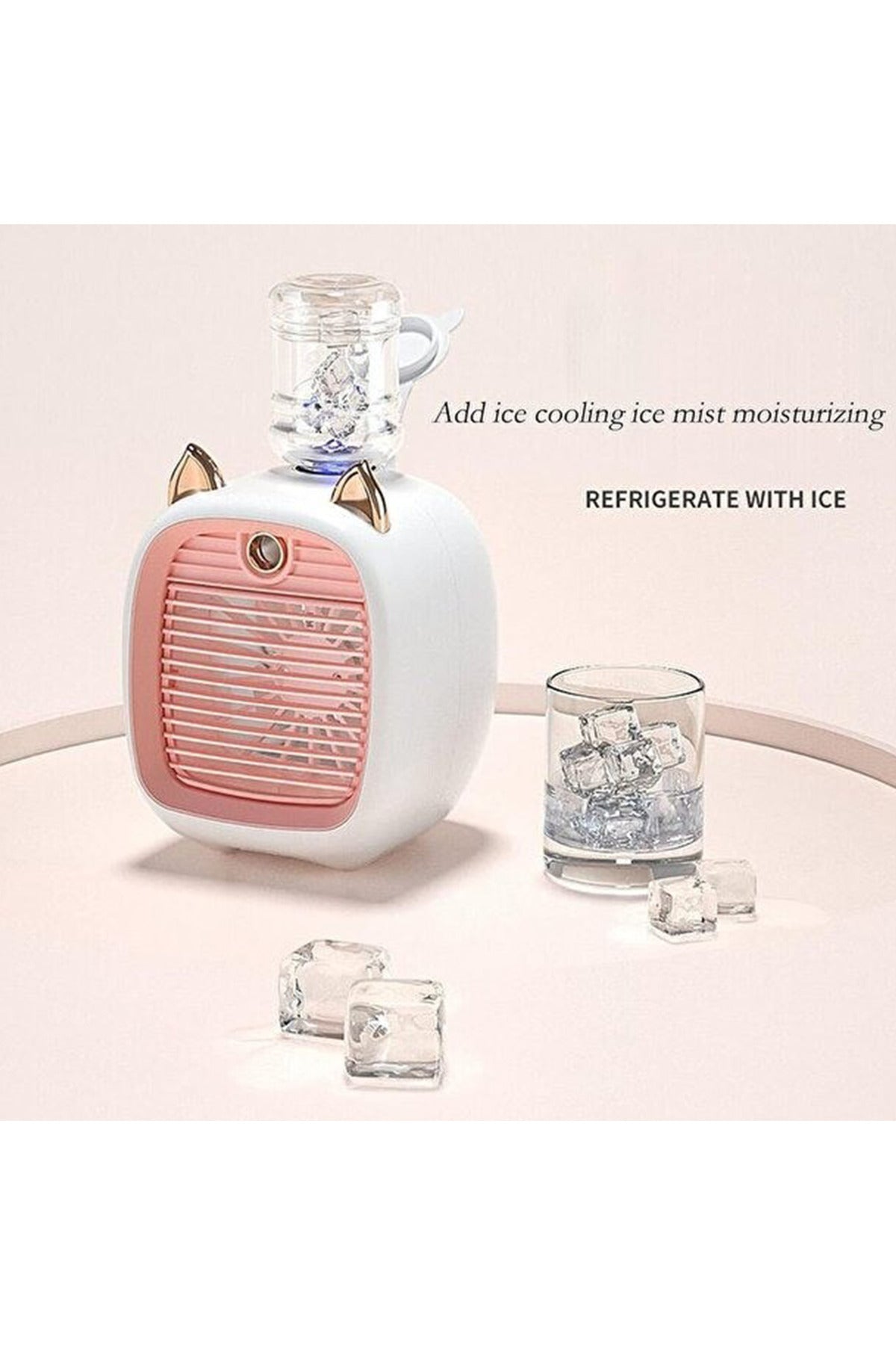 2-in-1 Humidifier Portable Cat Ear Air Cooler Fan 1200ml, 3 Speeds, Rechargeable
