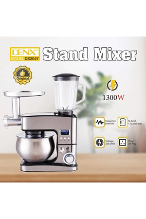 1300W Stand Mixer, Food Processor and Meat Grinder With 5L Steel Bowl & 1.5L Blender, DX2047
