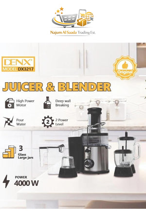 DENX 4000W Stainless Steel Blender And Juicer Set With A Food Processor Blender & Grinder, DX3217