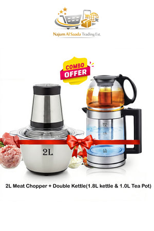 2 Combo Set 2L Meat Chopper Grinder + 1500W Double Pot Electric Kettle (1.8L kettle & 1.0L Tea Pot)