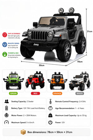 Kids Electric Jeep Car 12V Wrangler Rubicon Ride On Car for Kids 2 Seater Battery Car with Remote