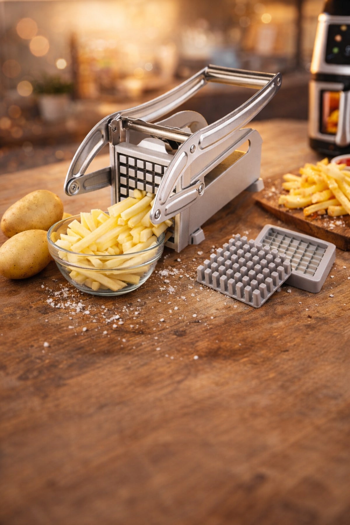 Stainless steel manual potato cutter – potato finger slicer with interchangeable blades